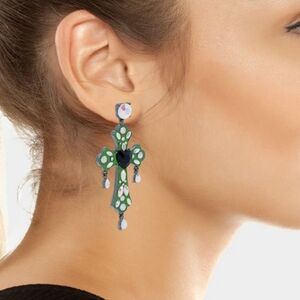 NWT Betsey Johnson Ghoul Friends Stone Cross Drop Earrings Glow in the Dark